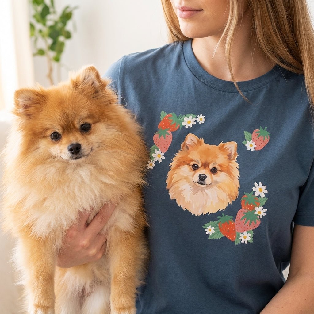 Printed Pet Portrait Strawberry Organic T-Shirt - Lucy and Lola Shop