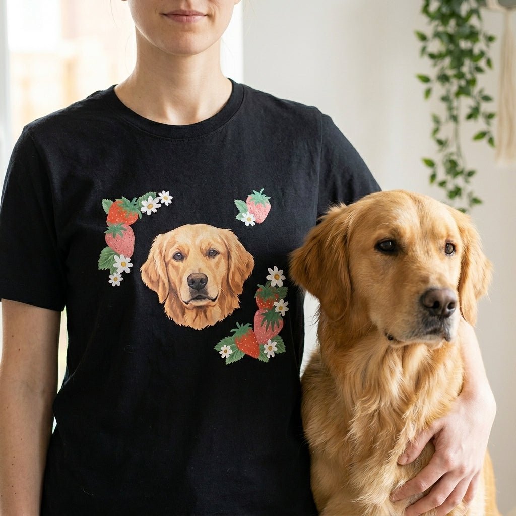 Printed Pet Portrait Strawberry Organic T-Shirt - Lucy and Lola Shop