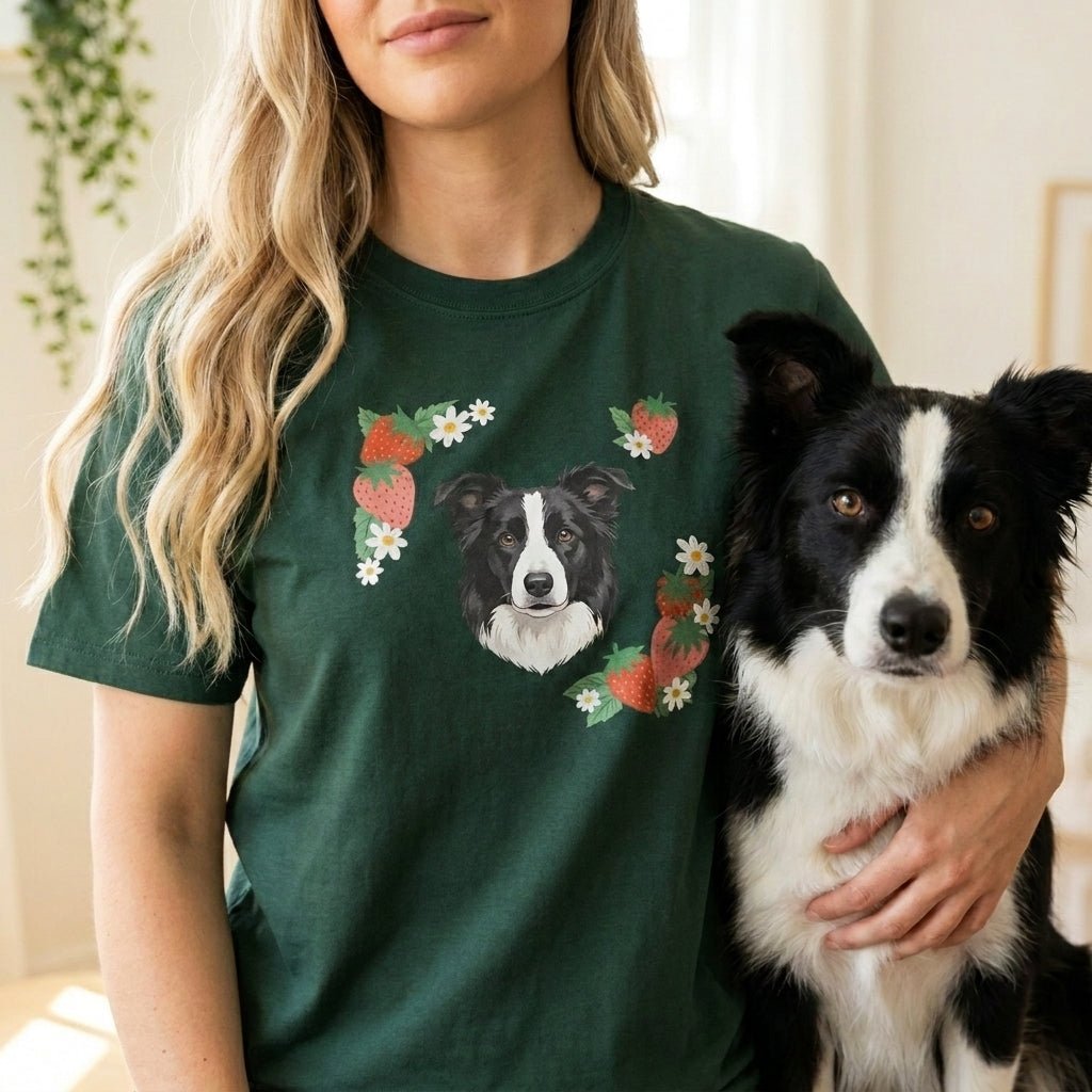Printed Pet Portrait Strawberry Organic T-Shirt - Lucy and Lola Shop