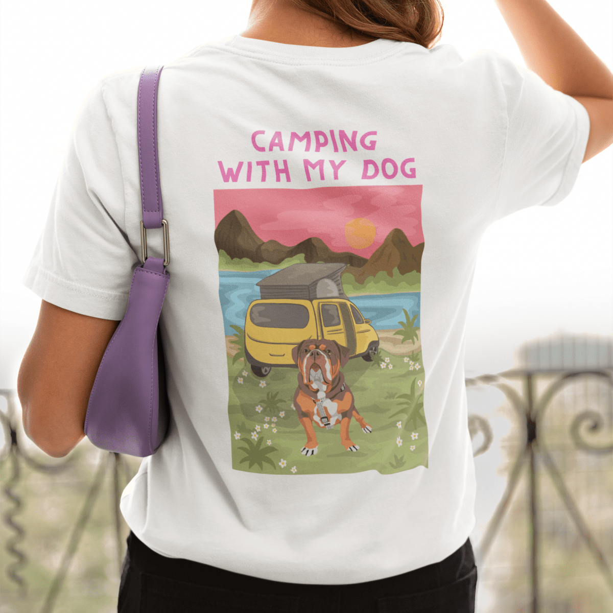 Printed Pet Portrait Van Life Camping Organic T-Shirt - Lucy and Lola Shop