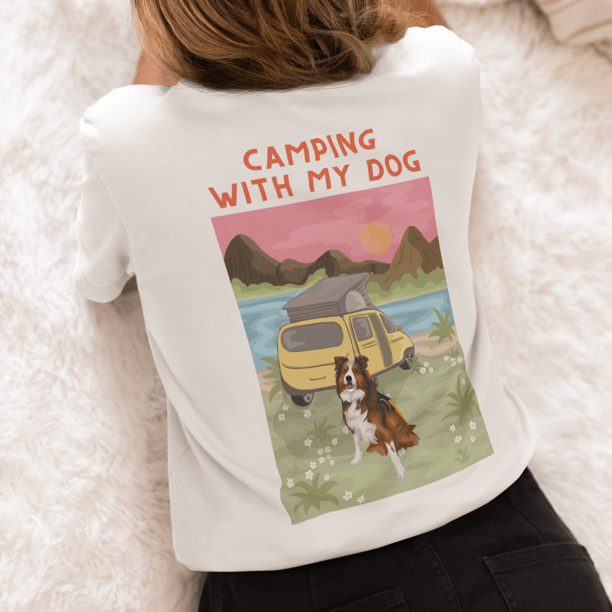 Printed Pet Portrait Van Life Camping Organic T-Shirt - Lucy and Lola Shop