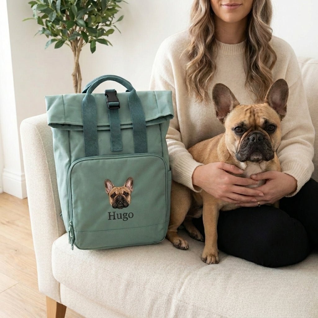 Recycled Large Embroidered Custom Pet Portrait Backpack - Lucy and Lola Shop