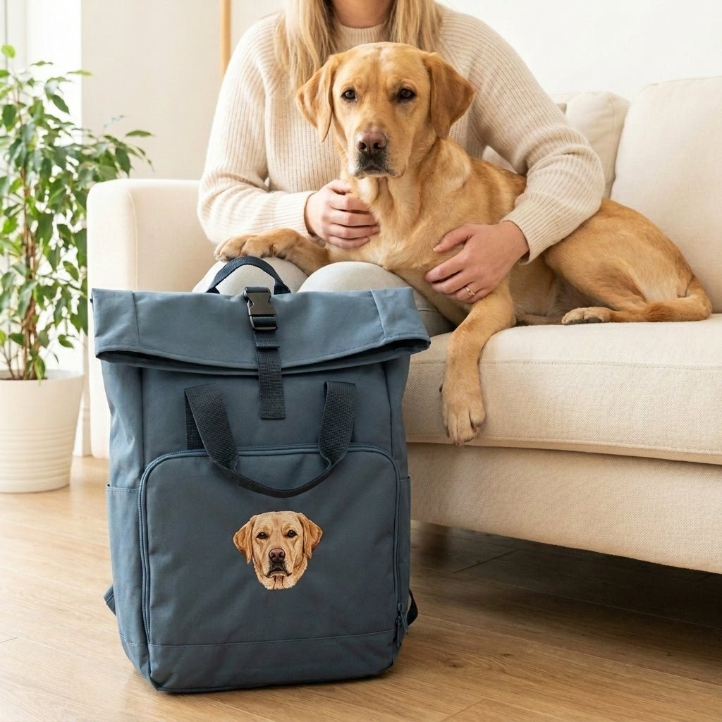 Recycled Large Embroidered Custom Pet Portrait Backpack - Lucy and Lola Shop