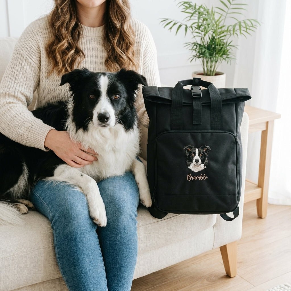 Recycled Large Embroidered Custom Pet Portrait Backpack - Lucy and Lola Shop