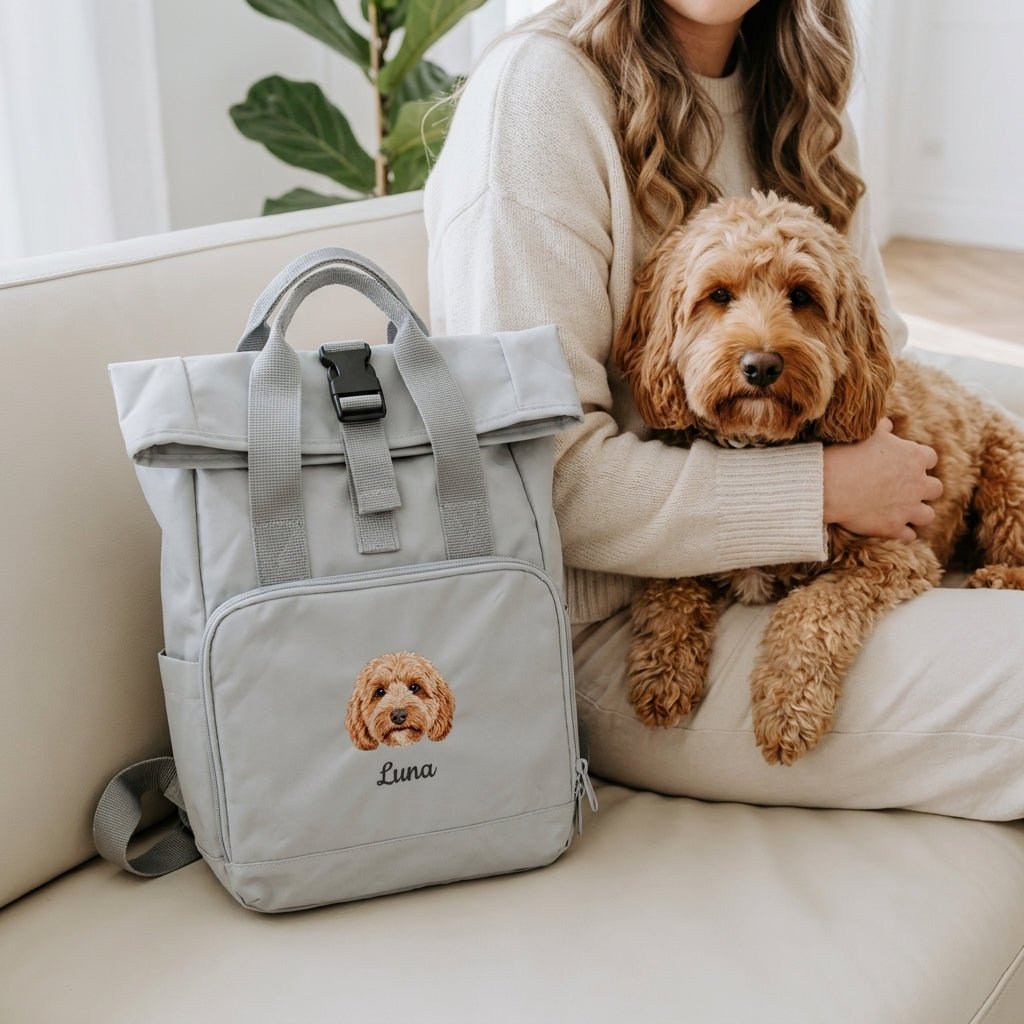 Recycled Large Embroidered Custom Pet Portrait Backpack - Lucy and Lola Shop