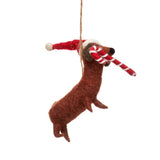 Sausage Dog with Candy Cane Felt Hanging Decoration - Lucy and Lola Shop