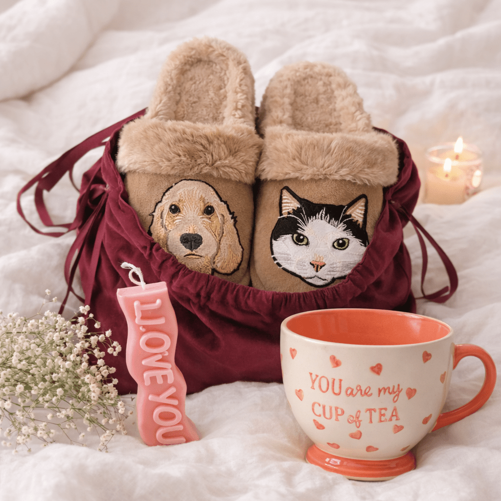 The Pawfect Valentines Embroidered Custom Slipper Gift Set - Lucy and Lola Shop
