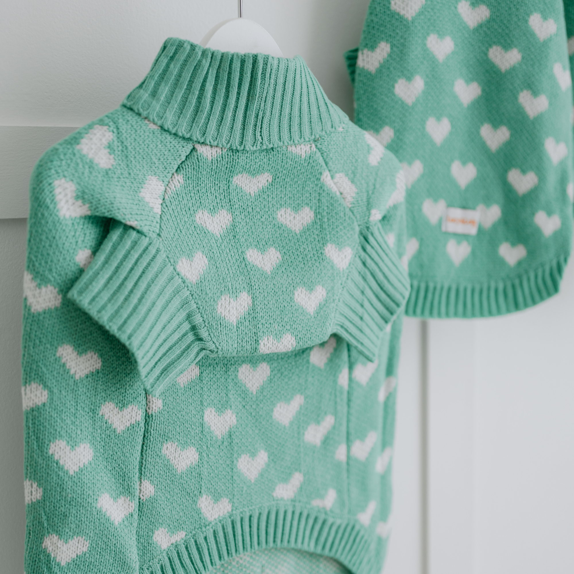 knitted dog jumper with hearts 