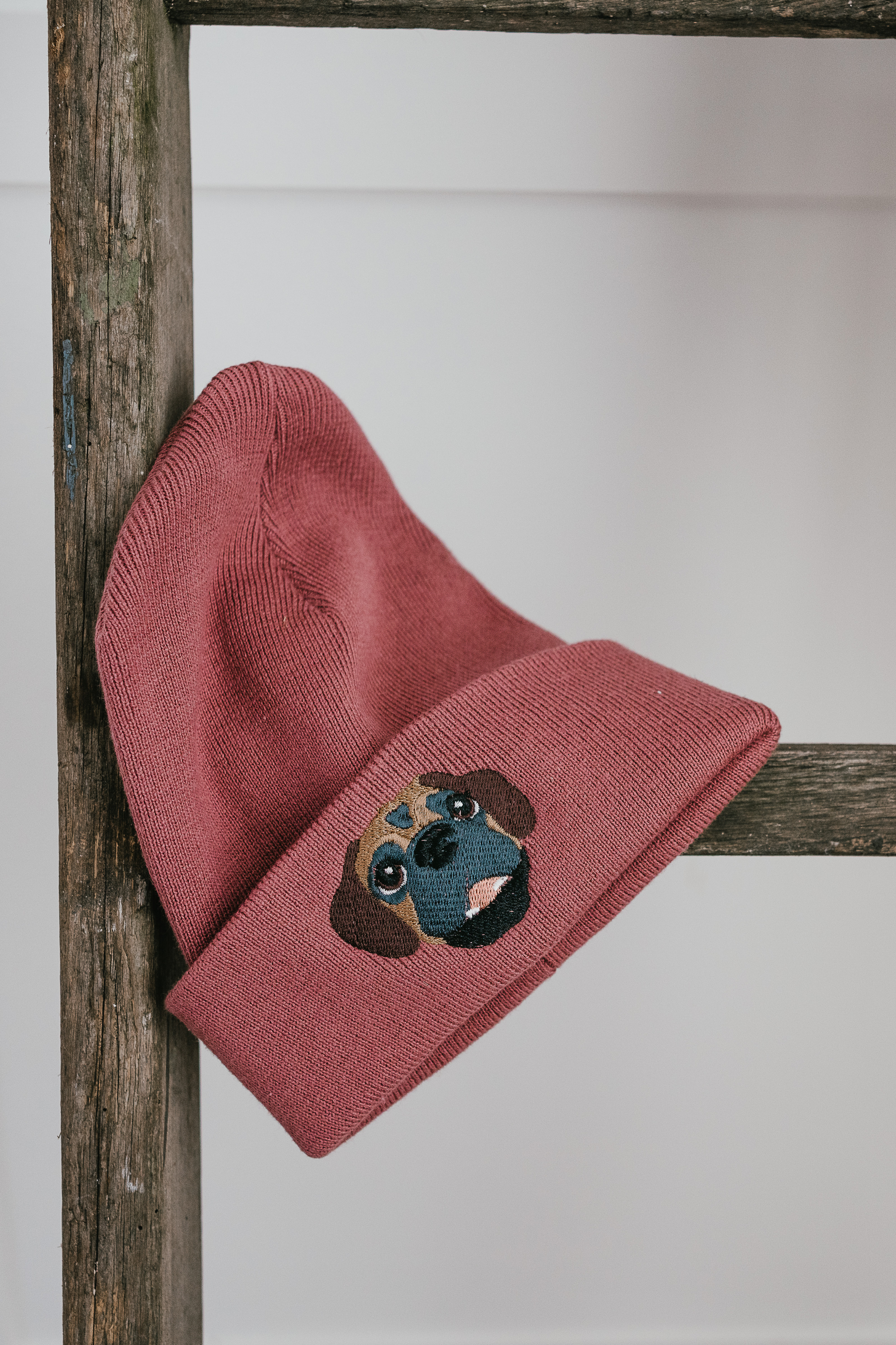 Embroidered Pet Portrait Recycled Organic Beanie Hat Lucy and