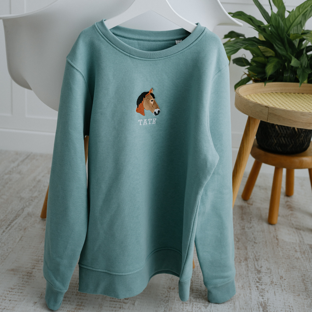 a custom embroidered hoodie featuring a hand-drawn pet portrait, the perfect personalised pet gift.