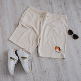 a custom embroidered sweatshirt and short set featuring a hand-drawn pet portrait, the perfect personalised pet gift for a dog mum