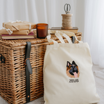 a custom embroidered tote bag featuring a hand-drawn pet portrait, the perfect personalised pet gift