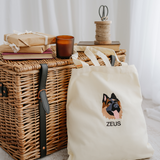 a custom embroidered tote bag featuring a hand-drawn pet portrait, the perfect personalised pet gift