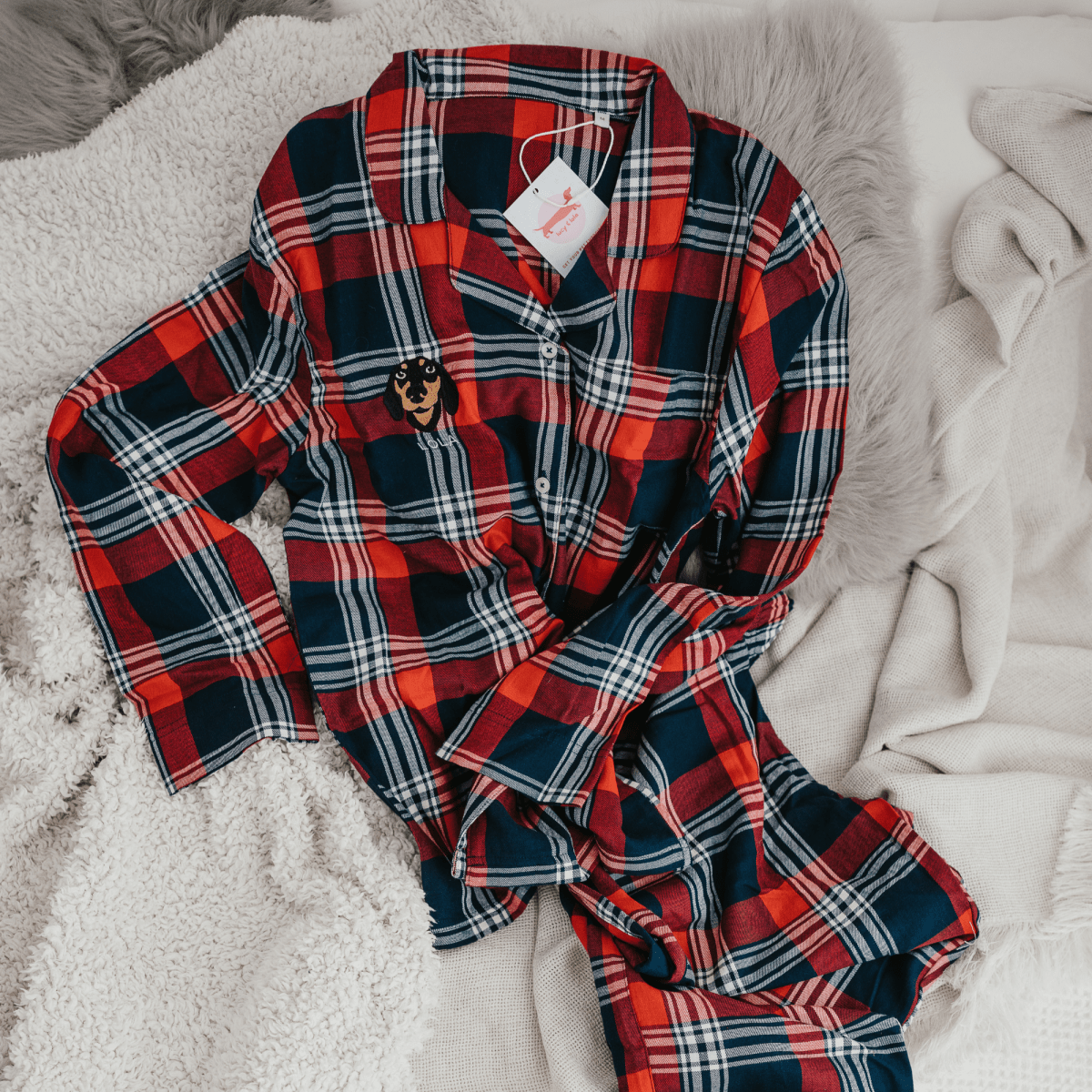 Embroidered Pet Portrait 100% Cotton Flannel Pyjama Set - Lucy and Lola Shop