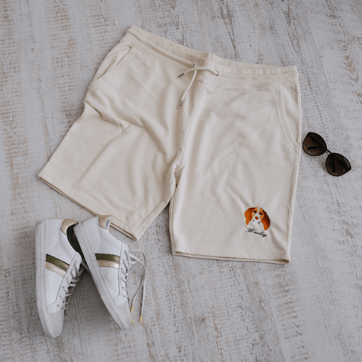 Embroidered Pet Portrait Organic Shorts - Lucy and Lola Shop