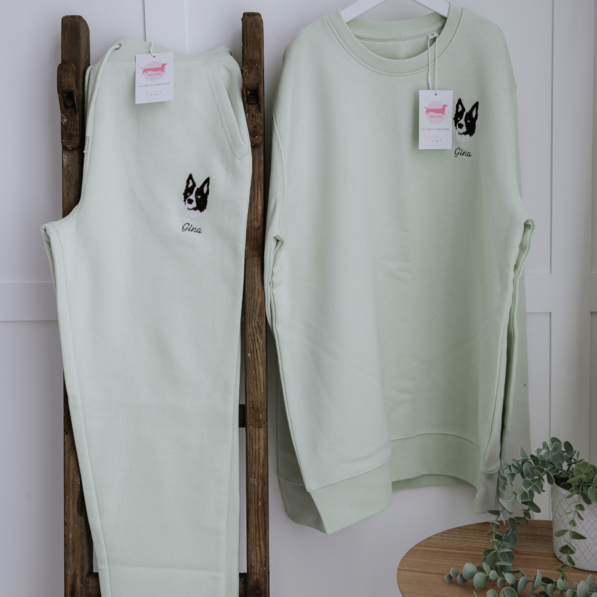Embroidered Pet Portrait Organic Tracksuit Bottoms - Lucy and Lola Shop